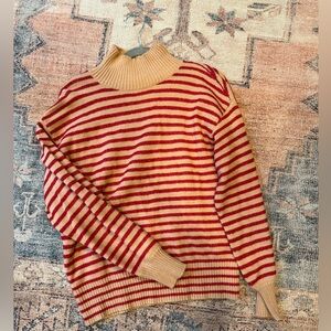 Ann Taylor Red and Tan Striped Sweater
